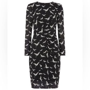 Whistles Maria Crane Print Silk Bodycon size 6